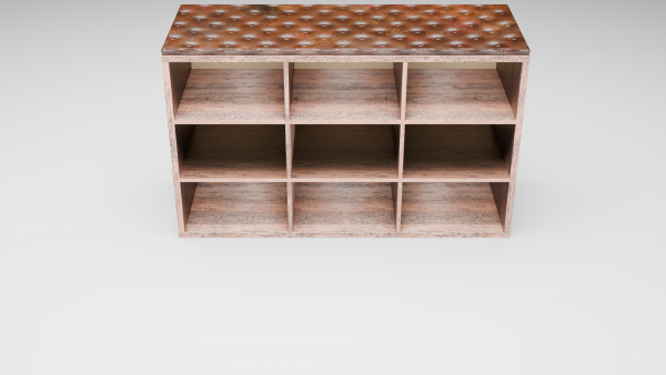 Garderobe Schuhregal - Variante 1 von 13 - Altem Holz mit gestepptem braunen Leder - Image 3